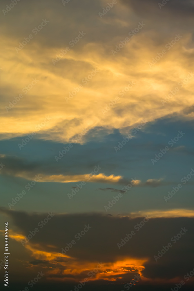 Dramatic sky, Golden clouds in blue sky