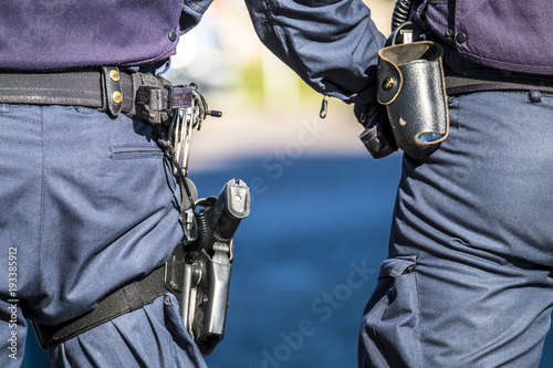 German Federal police officer protecting the city photo