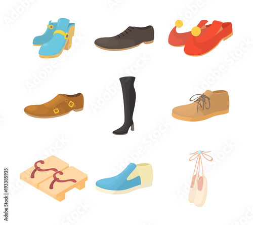 Shoes icon set, cartoon style