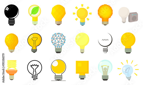 Bulb icon set, cartoon style