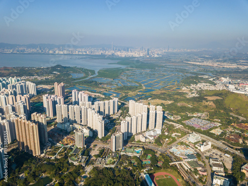 Canvas Print Top view of city urban in Hong Kong