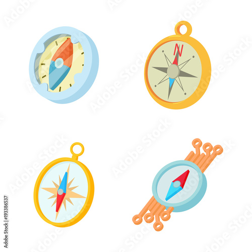 Compass icon set, cartoon style