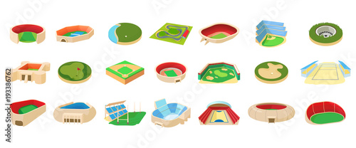Sport arena icon set, cartoon style