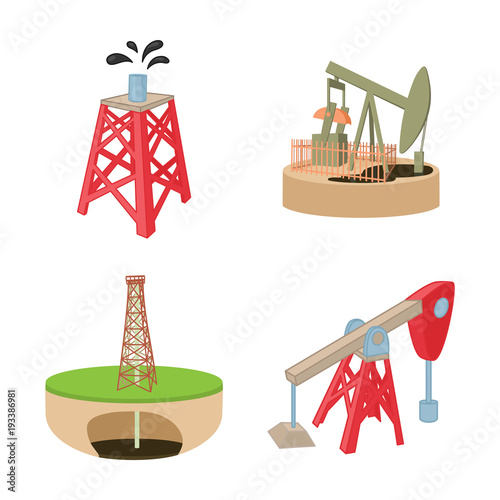Petrol tower icon set, cartoon style