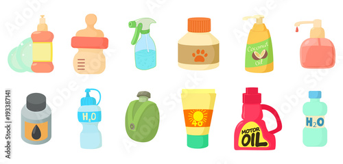 Plastic bottle icon set  cartoon style