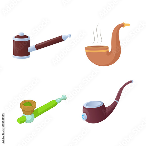 Smoking pipe icon set, cartoon style