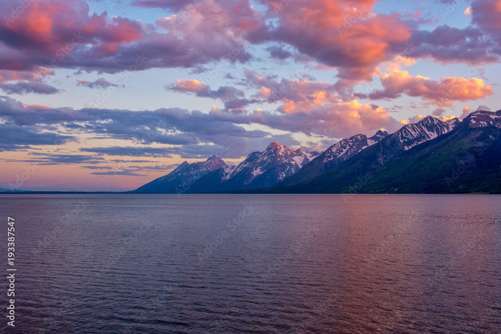 Grand Tetons sunset Jackson Lake