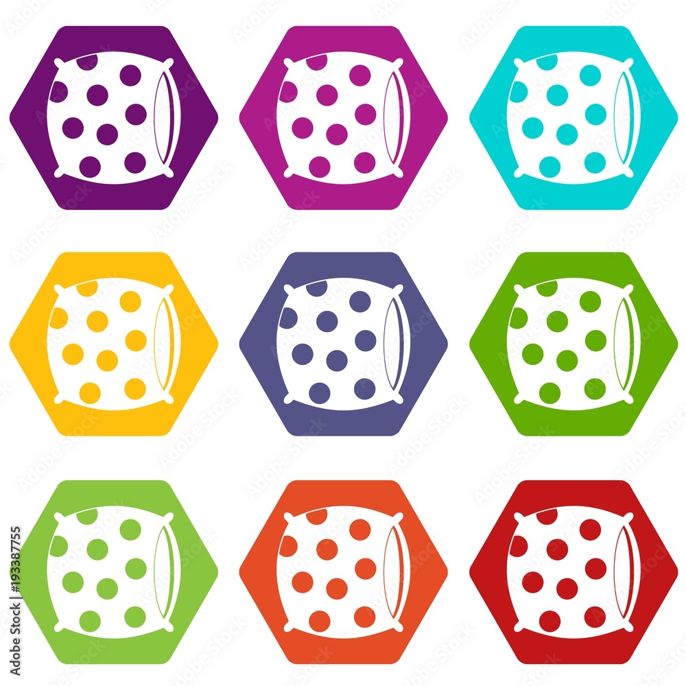Pillow with dots icon set color hexahedron