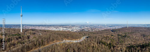 Aerial view of the city of Stuttgart and the television towers