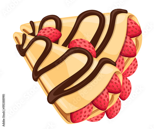 Crepe with strawberry and chocolate tasty pancakes vector illustration isolated on white background web site page and mobile app design