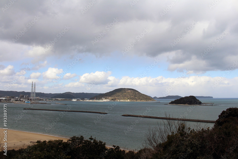 The view of Karatsu city from the castle. It's located by the sea