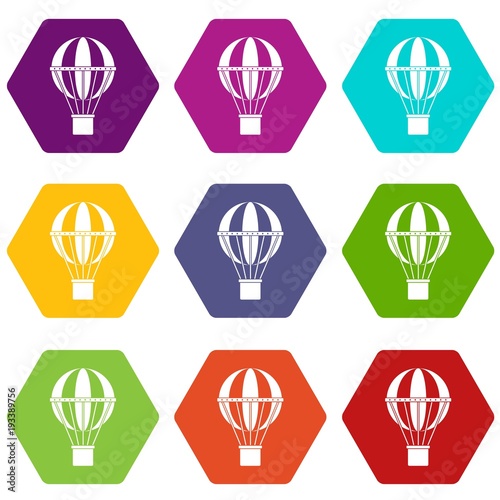Global travel concept icon set color hexahedron