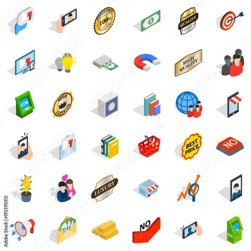 Business cooperation icons set, isometric style