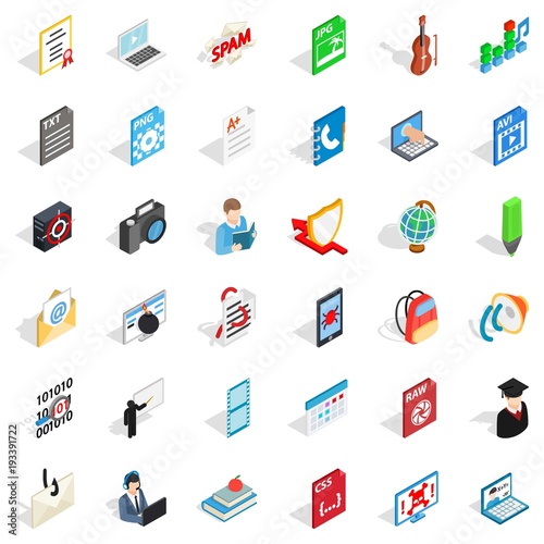 Exercise book icons set, isometric style