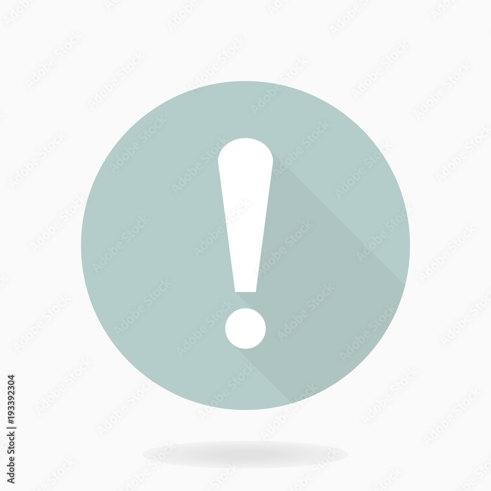 White vector exclamation flat icon in the circle. Flat design and long shadow White vector exclamation flat icon in the circle. Flat design and long shadow