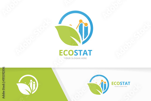 Vector graph and leaf logo combination. Diagram and eco symbol or icon. Unique chart and organic logotype design template.