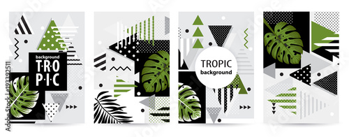 Trendy tropic pattern covers set.  Vector illustration photo