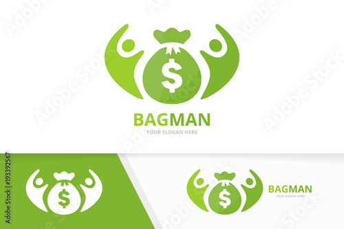 Vector bag and people logo combination. Sack and family symbol or icon. Unique money and union, help, connect, team logotype design template.