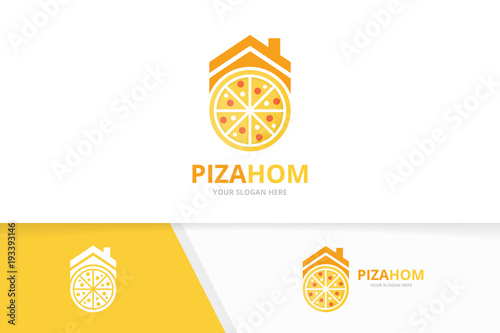 Vector pizza and real estate logo combination. Food and house symbol or icon. Unique pizzeria and rent logotype design template.