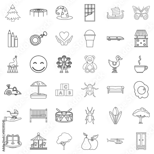 Sitter icons set, outline style