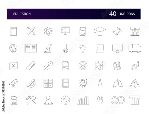 Line icons set. Education pack. Vector illustration	