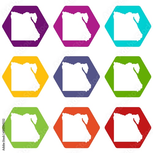Map of Egypt icon set color hexahedron