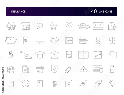 Line icons set. Insurance pack. Vector illustration	