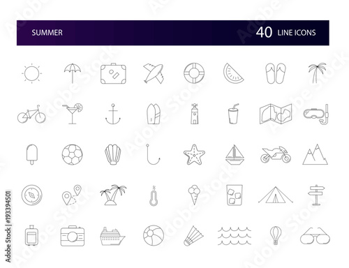 Line icons set. Summer pack. Vector illustration	