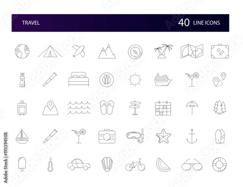 Line icons set. Travel pack. Vector illustration