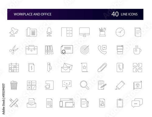 Line icons set. Workplace and Office pack. Vector illustration