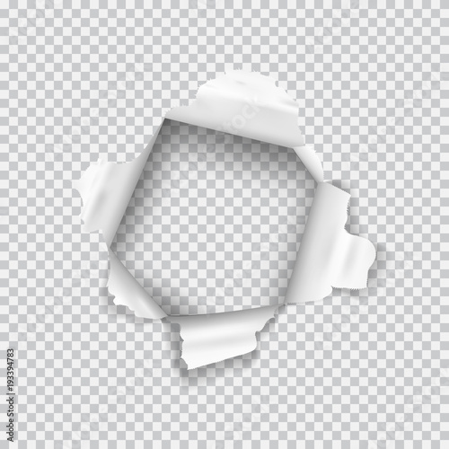 Torn paper realistic, hole in the sheet of paper on a transparent background