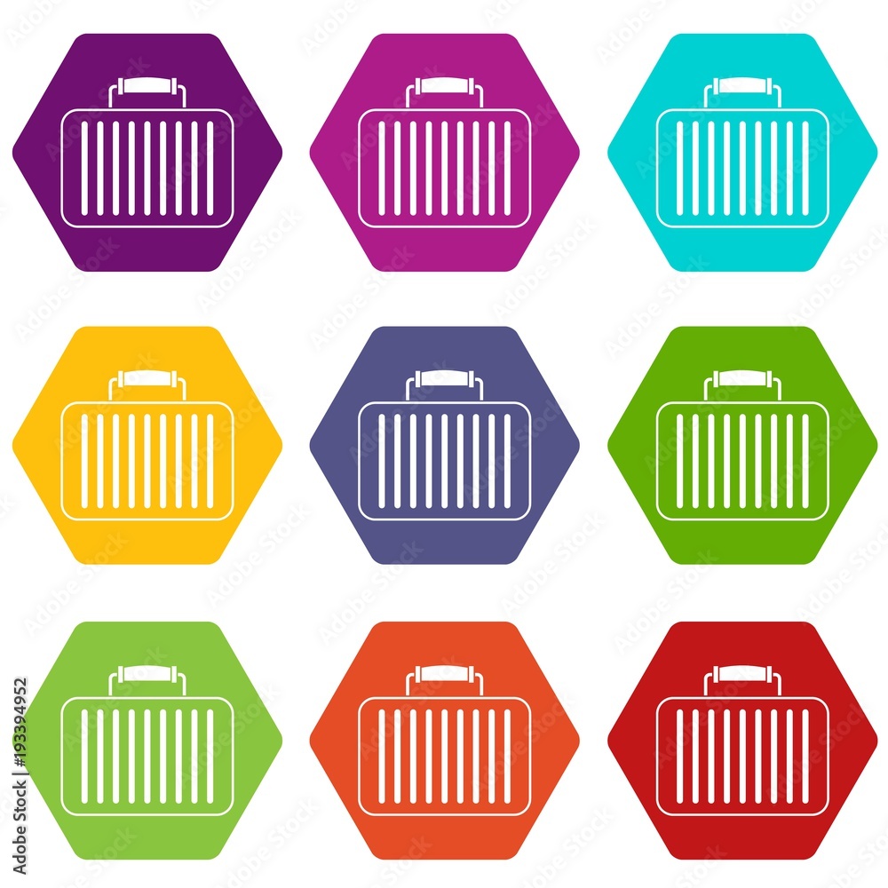 Briefcase icon set color hexahedron Briefcase icon set color hexahedron