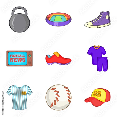 Sportsmanship icons set, cartoon style