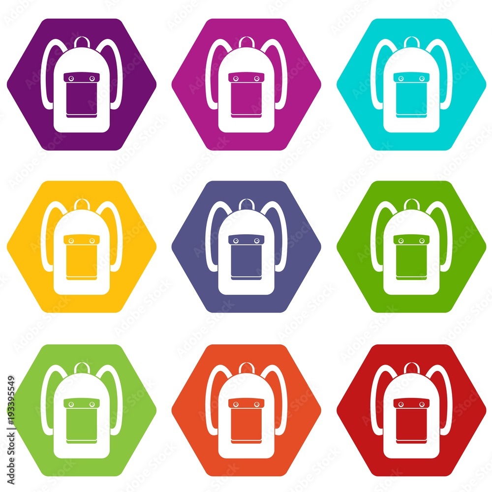 Backpack icon set color hexahedron Backpack icon set color hexahedron