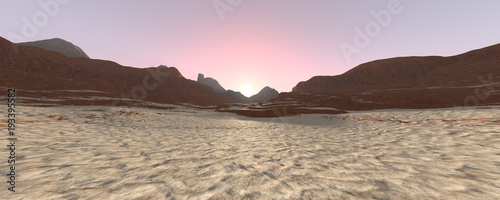 3D Rendering Desert Sunrise Landscape