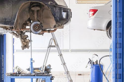 Car in a car repair station