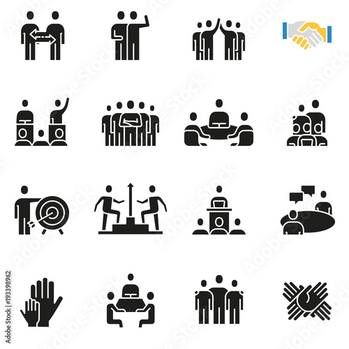 Vector set of icons related to team work, human resources, business interaction and relationship - part 1