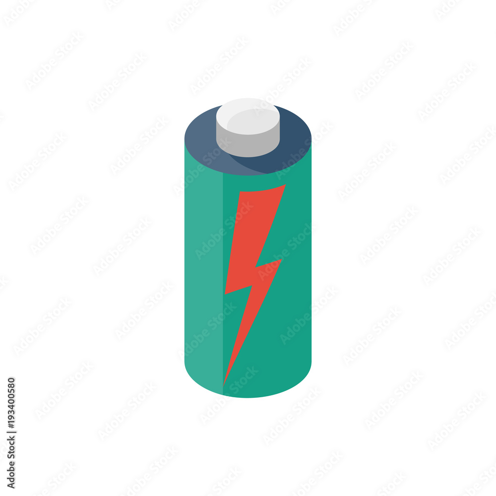 Battery energy power. Accumulator electrica. Charging of capacitive devices. Vector illustration isometric design. Isolated on white background. Battery energy power. Accumulator electrica. Charging of capacitive devices. Vector illustration isometric design. Isolated on white background.
