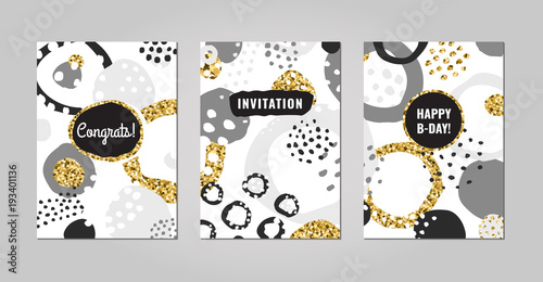 Black, gray, gold doodle design templates vector set. Part nine.