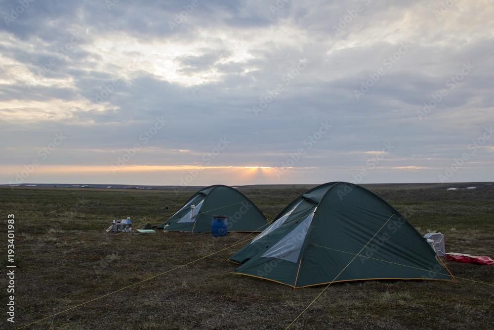 Camping in the tundra of the Yamal peninsula