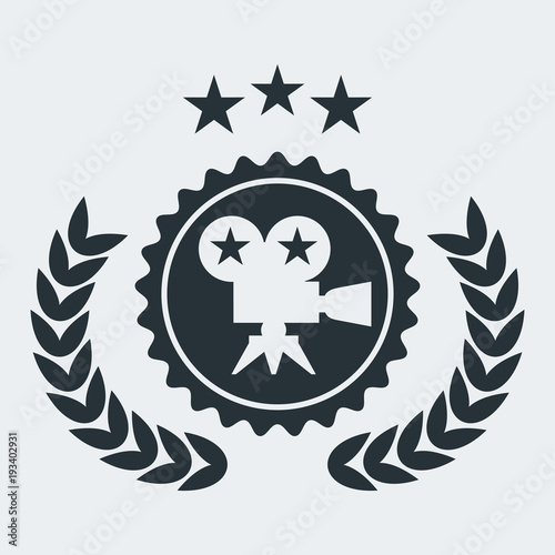 Film Award for best film. Movie Theater, Cinematic Award, Movie Premiere. Flat vector cartoon illustration. Objects isolated on a white background.