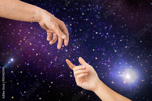 close up of senior and young woman hands in space