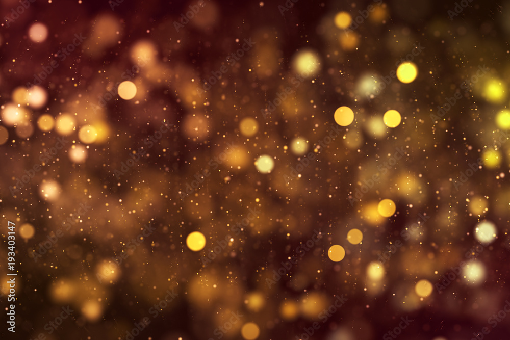 christmas digital glitter sparks golden particles bokeh flowing on gold background, holiday xmas festive happy new year event