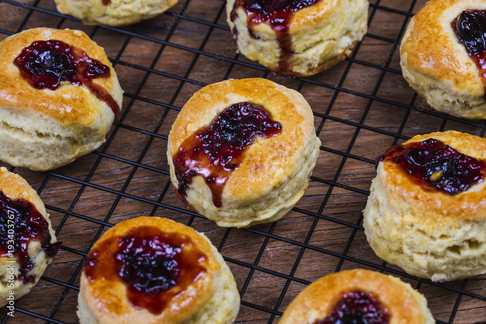 English scones with cream and strawberry jam