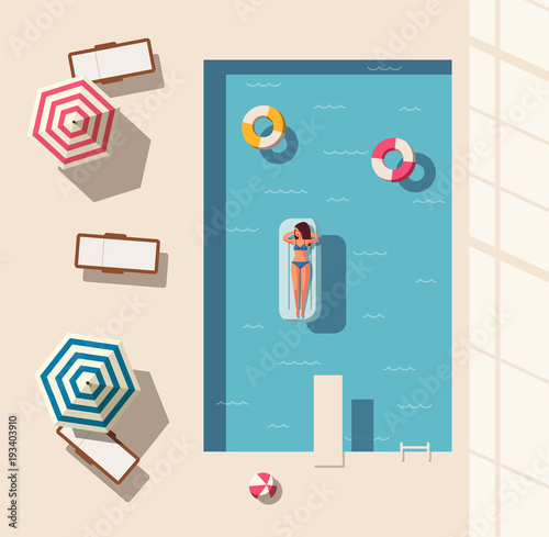 Hello summer. Swimming pool. Flat vector illustration.
