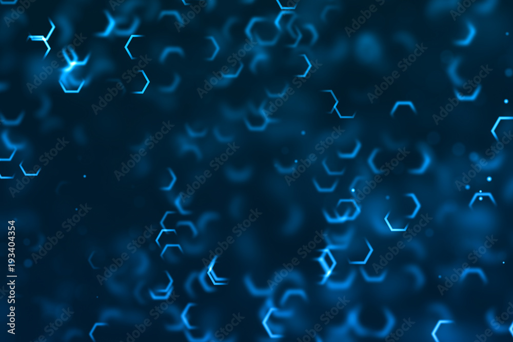 abstract 3D rendering frame digital glitter sparks blue particles shape flowing on blue background, new technology concept