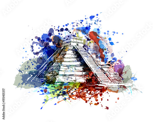 Vector color illustration of mayan pyramid