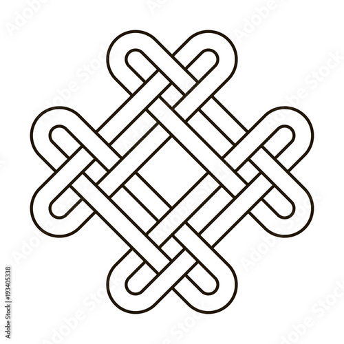 Celtic knot geometric ancient cross tribal vector knotted logo illustration. Knot work gaelic tattoo knotty ornament. Geometrical black knit