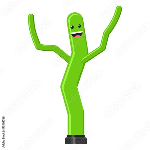 Dancing inflatable green tube man in flat style isolated on white background. Wacky waving air hand for sales and advertising. Vector illustration
