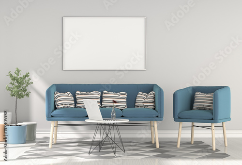 mock up poster frames in hipster interior modern living room background  3D render